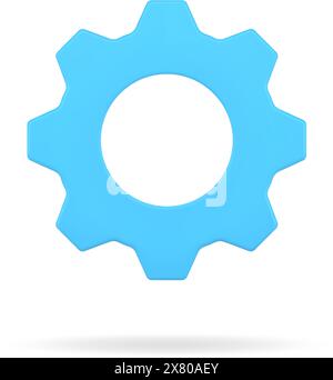 Volumetric blue gear. Optimization and business development of new project. Industrial engineering with technological machine work. Teamwork digital p Stock Vector