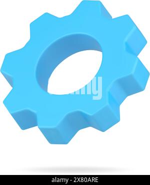 Cogwheel 3d icon. Blue optimization and development of new project. Industrial engineering symbol with technological machine work. Team development an Stock Vector
