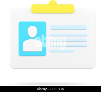 Badge with personal data 3d icon. ID card with user photo and information. Identity document for company employees and those invited to conference. Ac Stock Vector