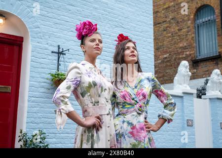 London, UK. 22nd May, 2024. 7th Annual Flower Walk sees striking dressed models pose around Chelsea town in floral dress fashion designs by Catherine Walker & Co, one of Kate Middleton's favourite designers, with flowers by Amanda Austin Flowers. Credit: Guy Corbishley/Alamy Live News Stock Photo