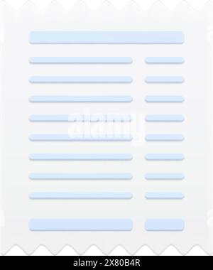 Sales receipt 3d icon. Paper pay slip with jagged ends. Financial receipt for purchases. Accounting listing with tax percentage. Account in restaurant Stock Vector