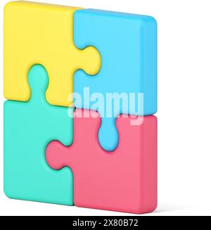 Puzzle square 3d icon. Colored diagram with creative solution. Puzzle game for development of intelligent solutions. Connected elements of idea and te Stock Vector