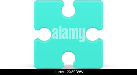 Square puzzle piece 3d icon. Green element diagram with creative solution. Volumetric part game for development of intelligent solutions. Jigsaw of id Stock Vector