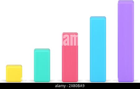 Chart bars 3d icon. Colored statistic columns for informational presentation. Financial geometric leaps on stock exchange and indicators of project de Stock Vector