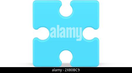 Jigsaw square part 3d icon. Blue element puzzle with creative solution. Volumetric game for development of intelligent solutions. Piece of idea and te Stock Vector
