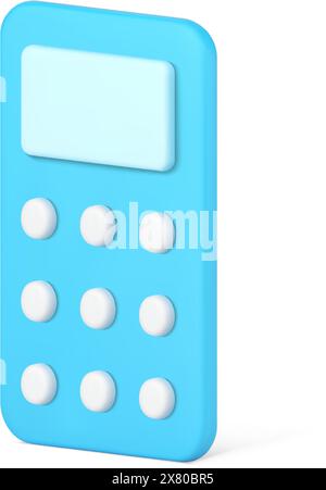 Electronic remote control 3d icon. Blue digital device for communication with gadgets. Wireless control panel with buttons for convenient switching el Stock Vector