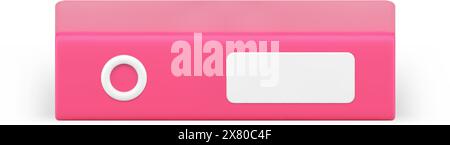 Pink folder binder 3d icon. Reclining volumetric archives with business information. Case of annual reports and recording projects. Portfolio for data Stock Vector