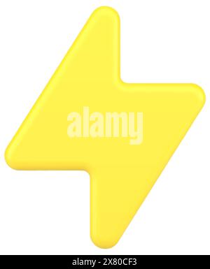 Yellow charging sign 3d icon. Modern charger symbol for various devices. Powerful electrical discharge. Charging work indicator. Volumetric lightning Stock Vector