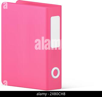 Pink document folder 3d icon. Volumetric paper archives with business information. Portfolio of annual reports and recording projects. Empty case for Stock Vector