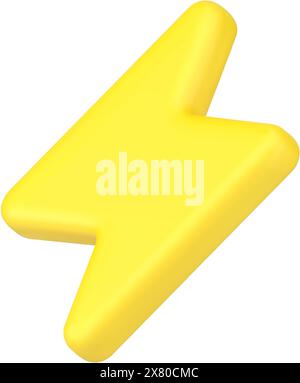 Gold thunderbolt sign 3d icon. Yellow charger symbol for various devices. Minimalistic electrical discharge. Charging work indicator. Powerful lightni Stock Vector