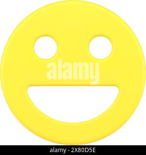 Cheerful emoji 3d icon. Symbol for chatting and expressing joy. Abstract happy smiling face. Round yellow smiley with positive emotions. Cartoon joyfu Stock Vector
