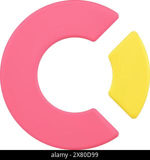 Volumetric pie chart 3d icon. Circle red diagram with yellow segment. Infographics of statistical data by means of graphic image. Creative analytics i Stock Vector