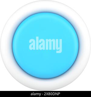 Blue button 3d icon. Minimalistic round switch of settings. Realistic activation of alarm and backup power supply. Shutdown of all systems. System qui Stock Vector