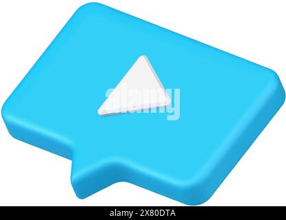 Quick tips video in speech bubble blue 3d badge icon vector illustration. Trendy symbol of multimedia mass media content broadcasting live streaming w Stock Vector