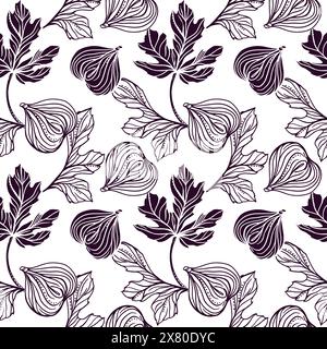 Figs seamless pattern. Leaves and fruits. Vector illustration in graphic style. For cards, invitations, food and cosmetic packaging, covers, fabric, t Stock Vector