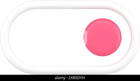 White switch button 3d icon. Red round knob for adjusting electronic device. Touch slider for digital user interface. Electronic panel of mobile appli Stock Vector