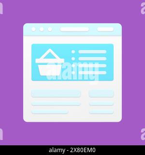 Ordering food and things on minimalistic website 3d icon. Volumetric product with descriptions and grocery prices. Digital retail marketplace in marke Stock Vector