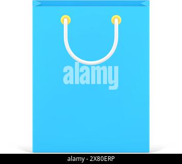 Isometric paper shopping bag front view 3d icon vector illustration. Blue festive package carry storage holiday gift present or buying goods purchase Stock Vector