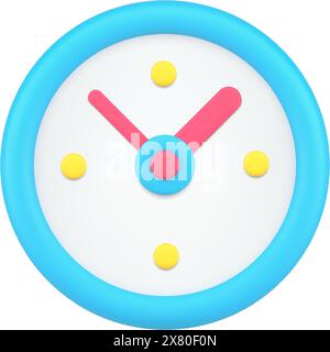 Circled vintage analog watch for wall hanged deadline control blue 3d icon vector illustration. Rounded alarm watch retro interface for awakening chec Stock Vector