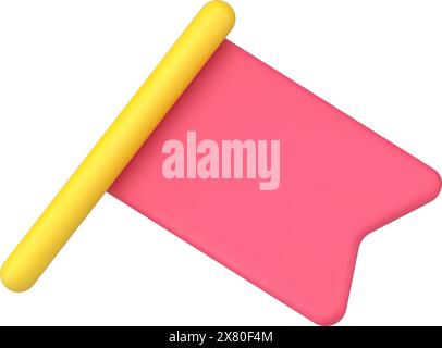 Red flag 3d icon vector illustration. Pushpin symbol of achievement, victory, location label, distance fix, attach pointer logotype sticker isolated. Stock Vector