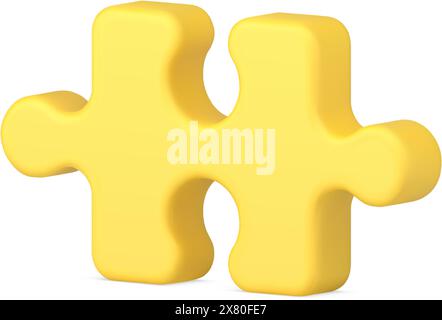 Yellow puzzle piece 3d icon vector illustration. Abstract jigsaw detail ready for connected or disassembling isolated. Logic game toy template missing Stock Vector