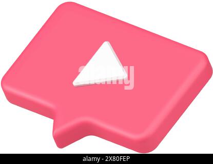 Red trendy video play badge 3d icon vector illustration. Creative cyberspace multimedia content broadcasting social networks information isolated on w Stock Vector