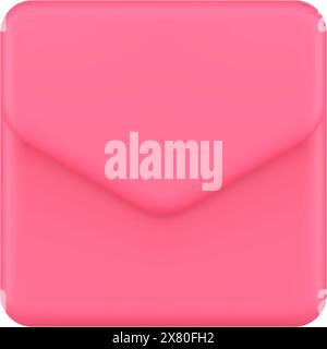 Realistic 3d icon pink paper envelope inbox post online notification vector illustration. Newsletter glossy bright badge front view correspondence inc Stock Vector