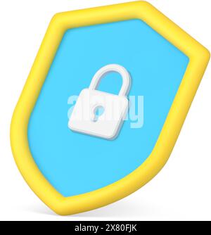 Security logo with padlock 3d isometric vector illustration. Web badge blue shield protect safety digital information database isolated. Protective bo Stock Vector