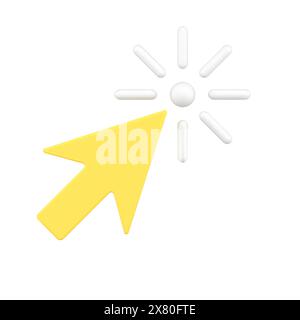 Yellow mouse pointer clicking on web site page 3d icon vector illustration. Badge logotype pointing to link internet connection online browsing isolat Stock Vector