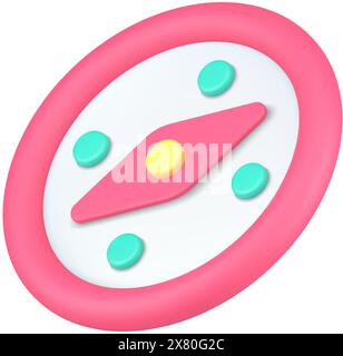 Minimalist round analog compass with arrow pointing direction realistic 3d icon isometric vector illustration. Exploration guidance degree positioning Stock Vector