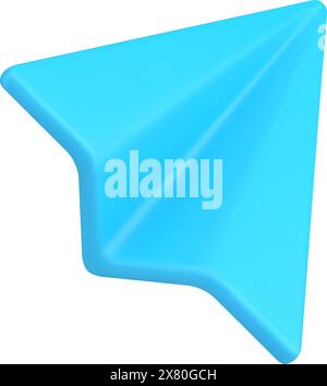 Blue paper plane 3d isometric icon vector illustration. Abstract flying up airplane minimal symbol of internet message send, mail or email isolated. P Stock Vector