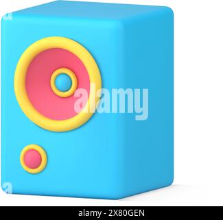 Modern acoustic system blue audio speaker 3d icon isometric vector illustration. Electronic bass device for listening music enjoying sound melody isol Stock Vector