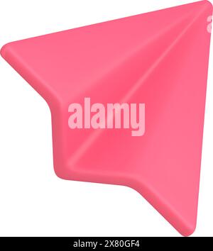 Pink paper plane 3d isometric icon vector illustration. Abstract flying up airplane minimal symbol of internet message send, mail or email isolated. P Stock Vector