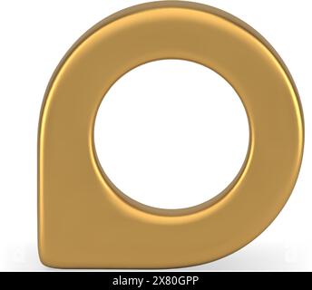 Realistic 3d icon metallic golden map pin diagonally placed locate navigation isometric vector illustration. Global positioning system pointer road di Stock Vector