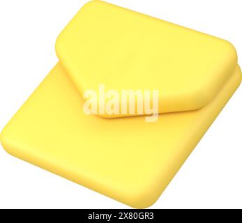 Glossy yellow envelope diagonally placed new message online notification 3d icon isometric vector illustration. Realistic inbox email chat button badg Stock Vector