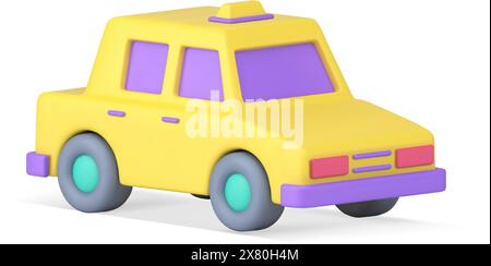 Yellow vintage car urban taxi with signboard sedan automobile isometric 3d icon realistic vector illustration. Automotive travel destination city serv Stock Vector