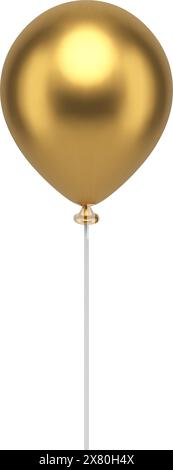 Golden flying helium balloon on stick premium holiday air design festive surprise realistic 3d icon vector illustration. Luxury metallic gloss jewelry Stock Vector