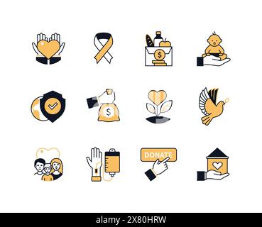Donations and caring for others - line design style icons set Stock Vector