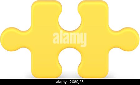 Yellow puzzle piece 3d icon vector illustration. Abstract jigsaw detail ready for connected or disassembling isolated. Logic game toy template missing Stock Vector
