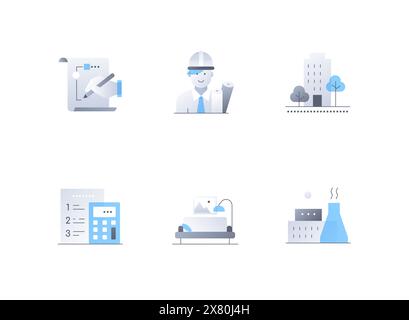City building and design - flat design style icons set Stock Vector
