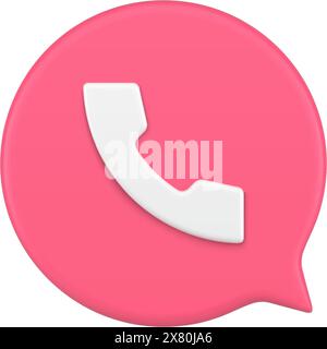Pink handset quick tips front view 3d icon isometric vector illustration. Telephone in speech bubble badge for call application mobile phone cyberspac Stock Vector