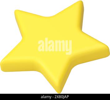 Yellow star flying five pointed glossy symbol best achievement element realistic 3d icon vector illustration. Shiny victory success rating badge favor Stock Vector