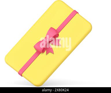 Glossy yellow slim gift card for birthday anniversary congratulations decor design realistic 3d icon vector illustration. Bright cute rectangle presen Stock Vector