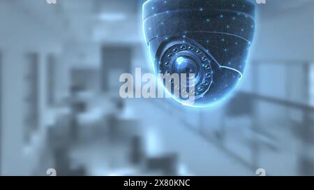 Dome security camera in interior. Business monitoring, Camera surveillance, Store cctv, Digital surveillance, Office security, Indoor monitoring, Safe Stock Vector