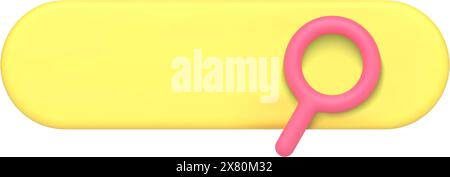 Realistic searching bar magnifying glass internet browsing string for text at website 3d icon template vector illustration. Find information cyberspac Stock Vector