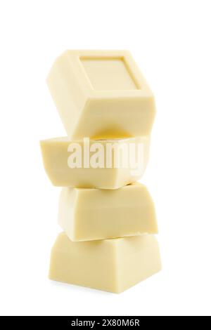 White chocolate blocks stack isolated on white background. Stock Photo