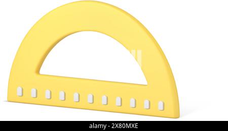 Protractor yellow mathematical tool calculate angle tilt engineering drafting accuracy measurement ruler isometric 3d icon realistic vector illustrati Stock Vector