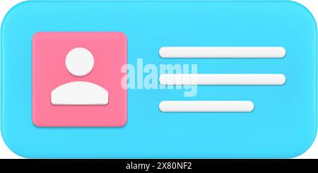 Digital user interface badge contact avatar personal identification electronic technology realistic 3d icon vector illustration. Media information ele Stock Vector