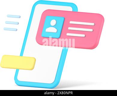 Smartphone user interface menu contact personal identification information button realistic 3d icon vector illustration. Mobile phone quick tips cyber Stock Vector