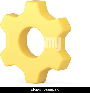 Yellow cogwheel software development workflow setting rotation mechanism gear hardware realistic 3d icon vector illustration. Progress industrial opti Stock Vector